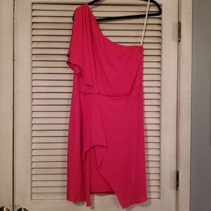 NWT Halston Fuscia One Shoulder Draped Dress 6